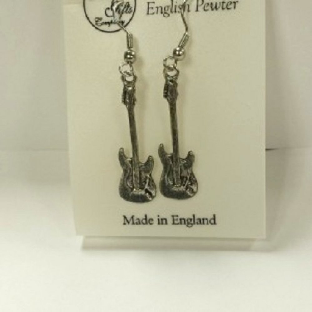 Electric Guitar Pewter Earrings